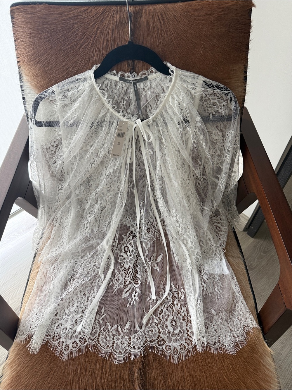 By Anthropologie Lace Tie-Front Poncho Cape